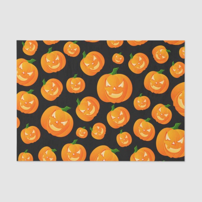 Halloween Orange & Black Cartoon Pumpkin - Tissue Paper (Front)