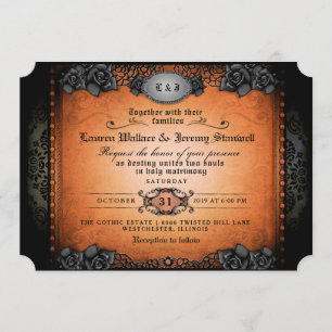 Halloween Orange Black Gothic Together RECEPTION Invitation