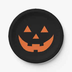 Halloween orange black Jack o lantern scary funny Paper Plate