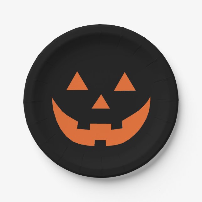 Halloween orange black Jack o lantern scary funny  Paper Plate (Front)