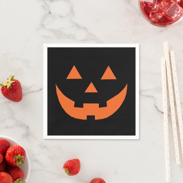 Halloween orange black Jack o lantern scary paper Napkin (Insitu)
