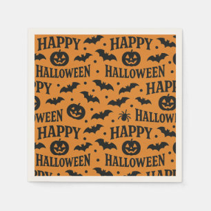 Halloween Orange & Black Jack-O-Lanterns Bats Napkin