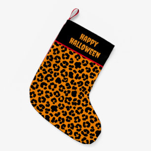 Halloween Orange Black Leopard Print Patterned Small Christmas Stocking