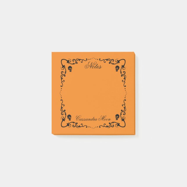 Halloween Orange & Black Magic Border Personalized Post-it Notes (Front)
