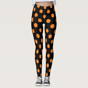 Halloween Orange Black Polka Dot Leggings