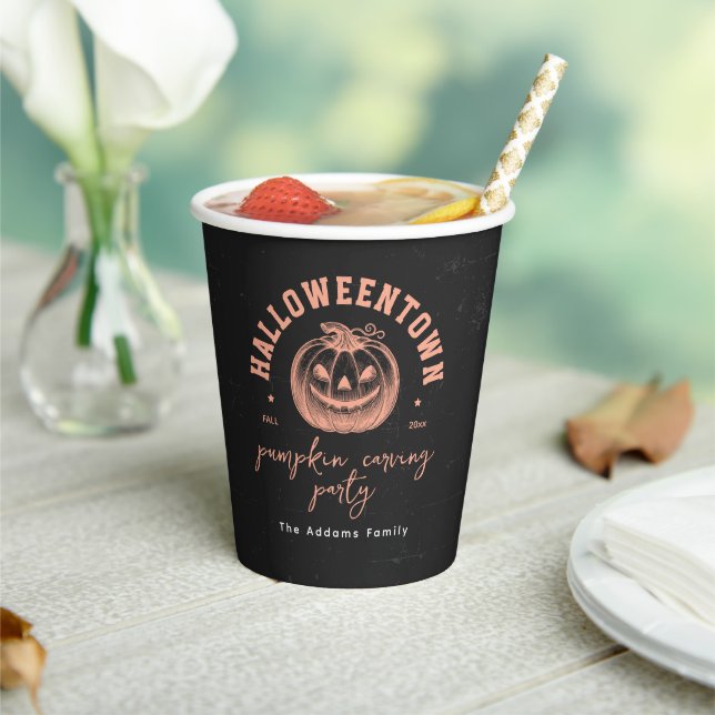 Halloween Orange Black Pumpkin Carving Party  Paper Cups (Insitu)