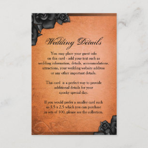 Halloween Orange & Black Roses Wedding Details Enclosure Card