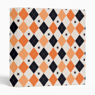 Halloween Orange & Black Spider Argyle Pattern Binder