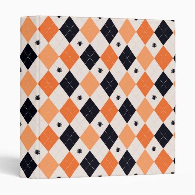 Halloween Orange & Black Spider Argyle Pattern Binder (Front/Spine)