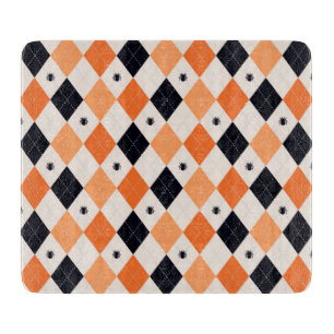 Halloween Orange & Black Spider Argyle Pattern Cutting Board