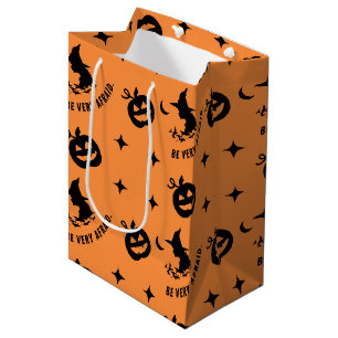 Halloween Orange Black Spooky Pumpkin Witch Medium Gift Bag