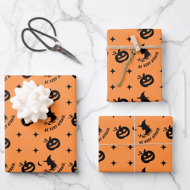 Halloween Orange Black Spooky Pumpkin Witch Wrapping Paper Sheet (Front)