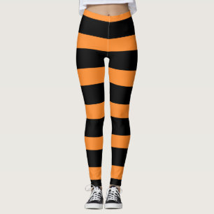 Halloween Orange Black Stripes Leggings
