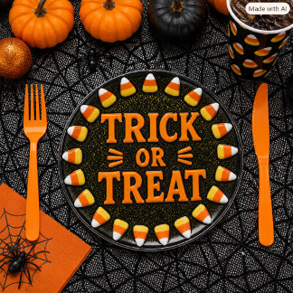 Halloween Orange Black Trick‑or‑Treat Party Paper Plate