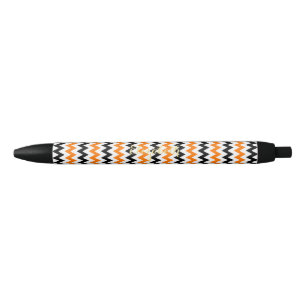 Halloween Orange Black White Pattern Monogrammed Black Ink Pen