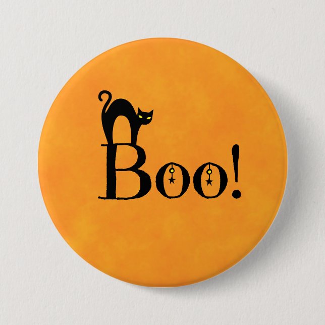 Halloween Orange - "Boo! with Black Cat" 3 Inch Round Button (Front)