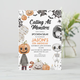Halloween Orange Calling all Monsters Birthday Invitation