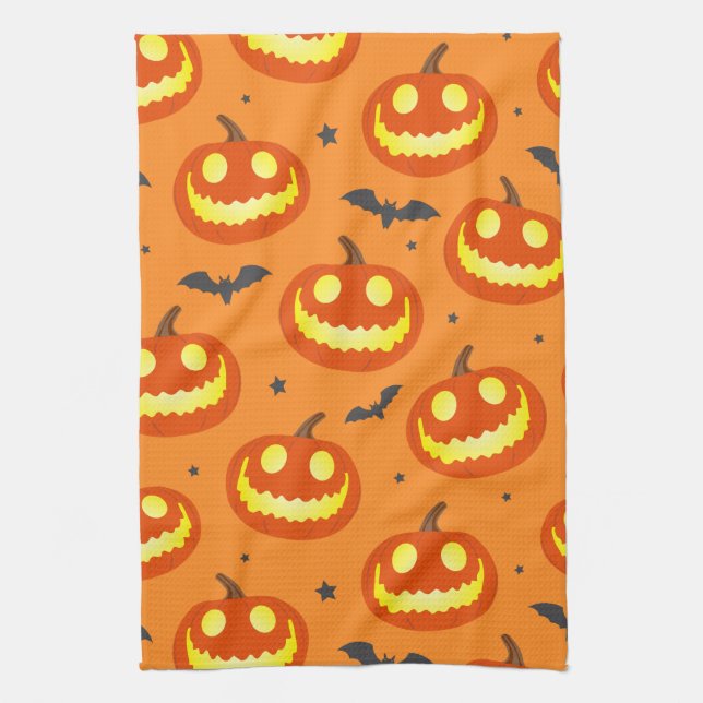 Halloween Orange Cartoon Pumpkin Pattern Kitchen Towel (Vertical)