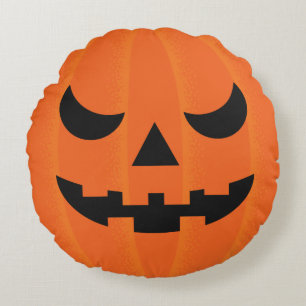 Halloween Orange Carved Pumpkin Face Mean Round Pillow