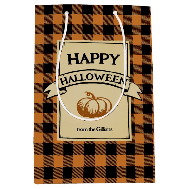  halloween orange check plaid medium gift bag (Front)