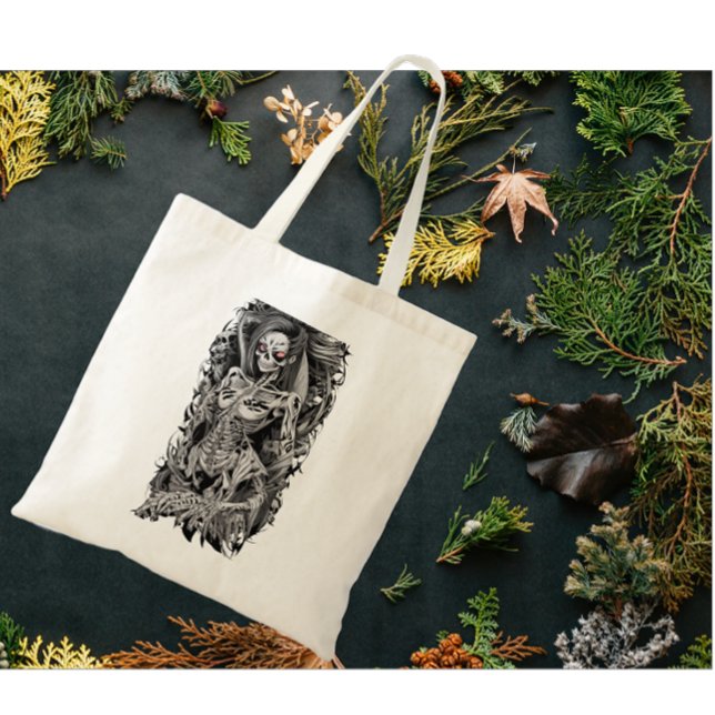 Halloween Orange-Eyed Female Skeleton Tote Bag (Creator Uploaded)