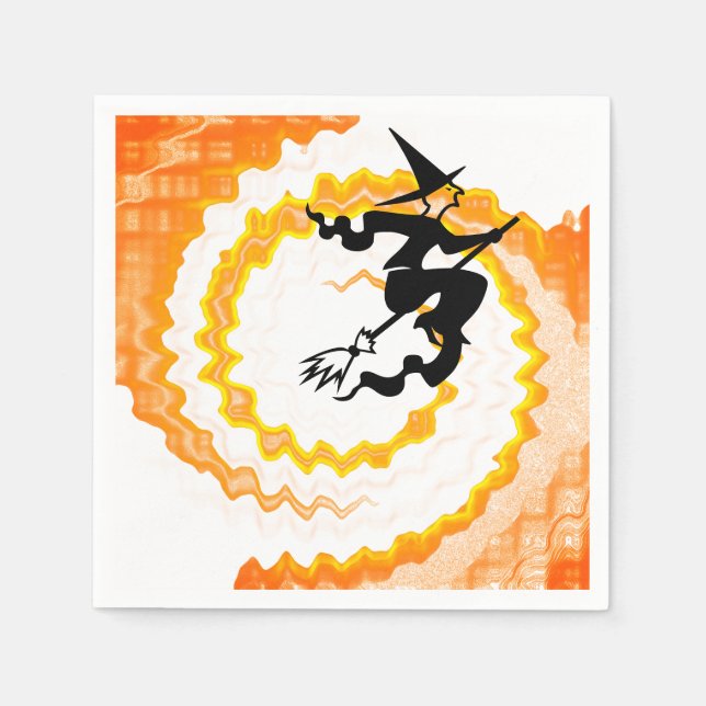 Halloween orange flying witch magic spell funny napkin (Front)