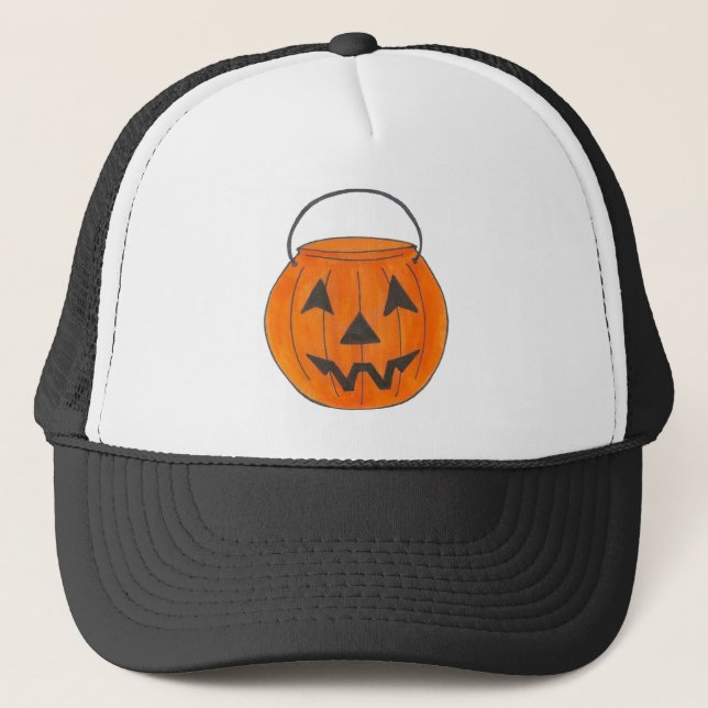 Halloween Orange Jack o' Lantern Pumpkin Carving Trucker Hat (Front)