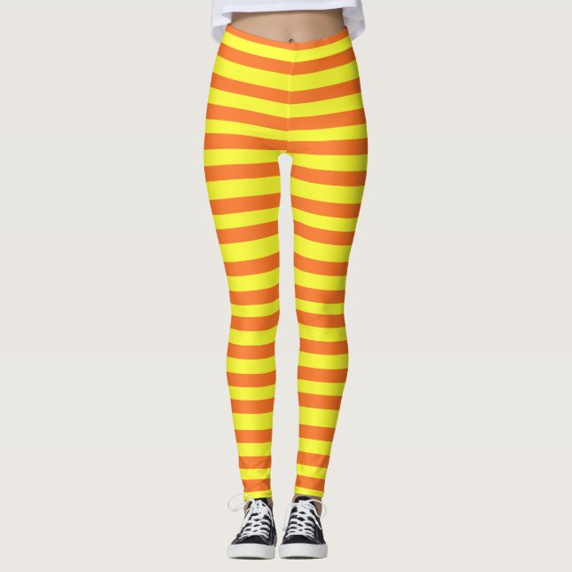 Halloween Orange, Leggings à rayures jaunes (Devant)