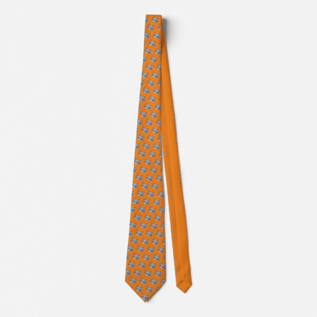 Halloween Orange Pattern Tabby Cat Yellow Eyes Tie (Front)