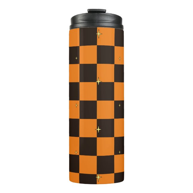 Halloween Orange Plaid Pattern Thermal Tumbler (Front)