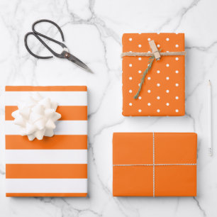 Halloween Orange Polka Dot Wide Striped and Solid Wrapping Paper Sheet