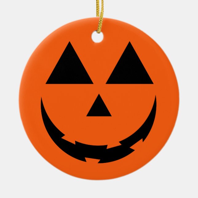 HALLOWEEN ORANGE PUMPKIN FACE  CERAMIC ORNAMENT (Front)
