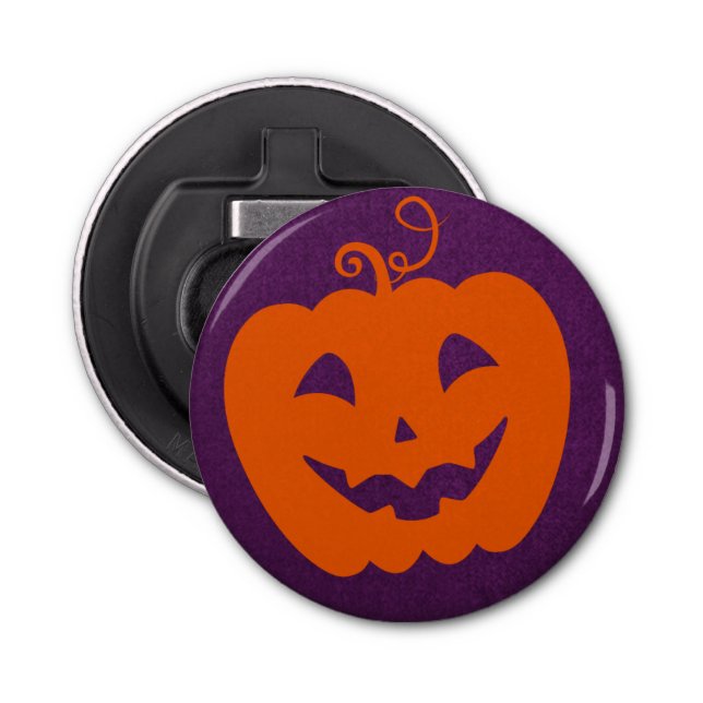 Halloween Orange Pumpkin on Purple Background Bottle Opener (Front)