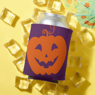 Halloween Orange Pumpkin on Purple Background Can Cooler