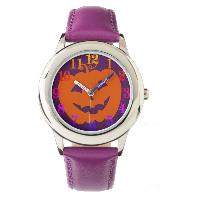 Halloween Orange Pumpkin on Purple Background Watch (Front)