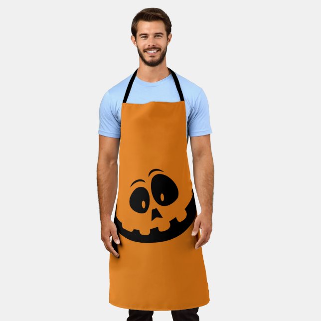 Halloween orange pumpkin spooky face autumn funny  apron (Worn)