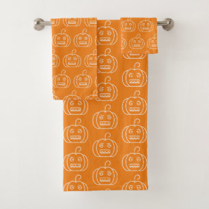 Halloween Orange Pumpkins Pattern Spooky Scary Bath Towel Set