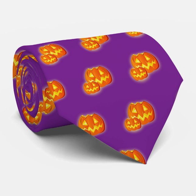 Halloween Orange Pumpkins Purple Pattern Tie (Rolled)