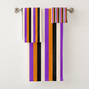 Halloween Orange Purple Black Stripe Bath Towel Set