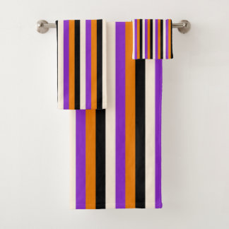 Halloween Orange Purple Black Stripe Bath Towel Set