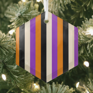 Halloween Orange Purple Black Stripe Glass Ornament