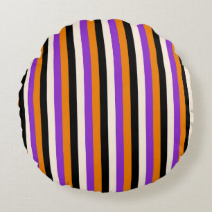 Halloween Orange Purple Black Stripe Round Pillow