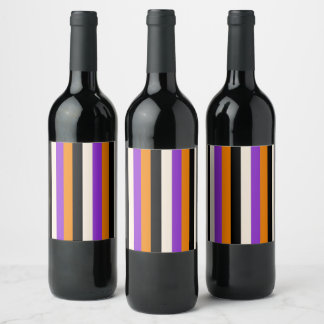 Halloween Orange Purple Black Stripe Wine Label