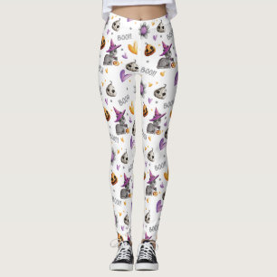 Halloween Orange & Purple Cats Pumpkins & Hearts   Leggings