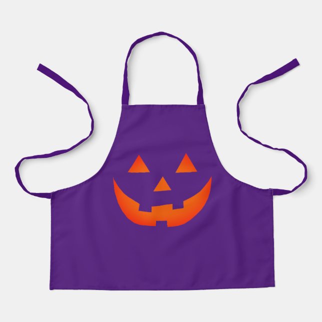 Halloween orange purple Jack o lantern pumpkin Apron (Front)