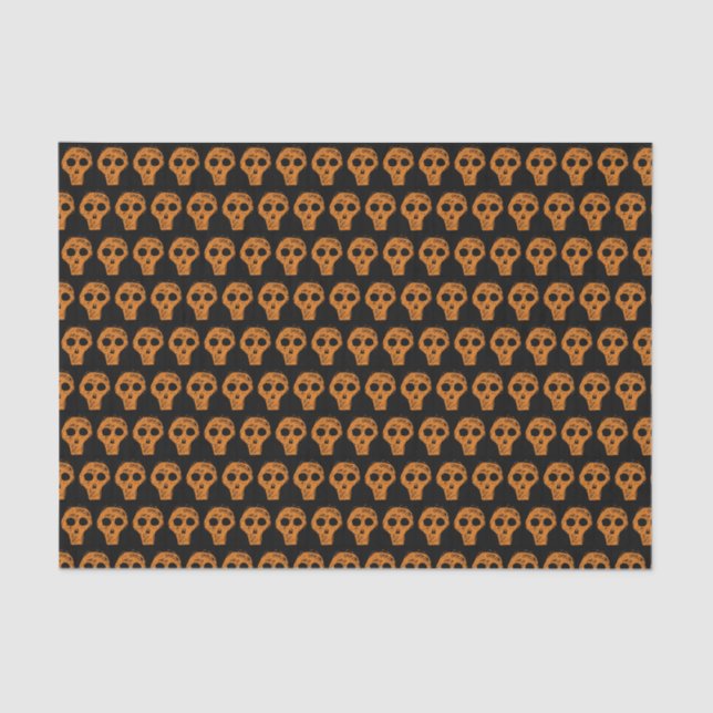 Halloween Orange Skull Pattern Black Tissue Paper (Front)