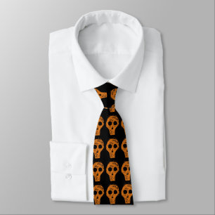 Halloween Orange Skull Pattern Tie