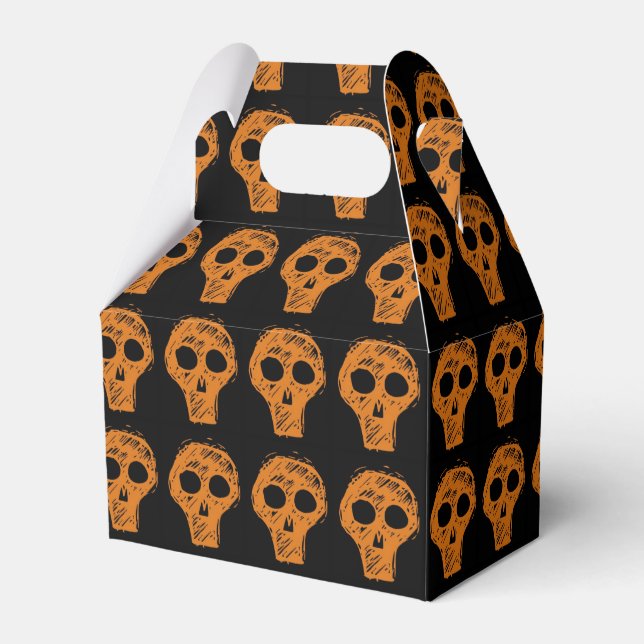 Halloween Orange Skulls Pattern Black Favor Box (Front Side)
