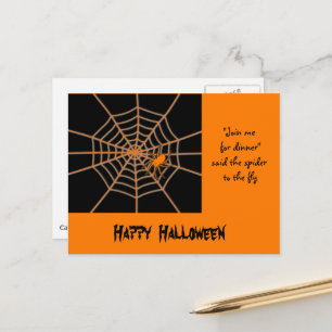 Halloween Orange spider and web custom text Postcard