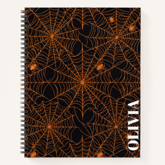Halloween Orange Spider Web Custom Name Journal